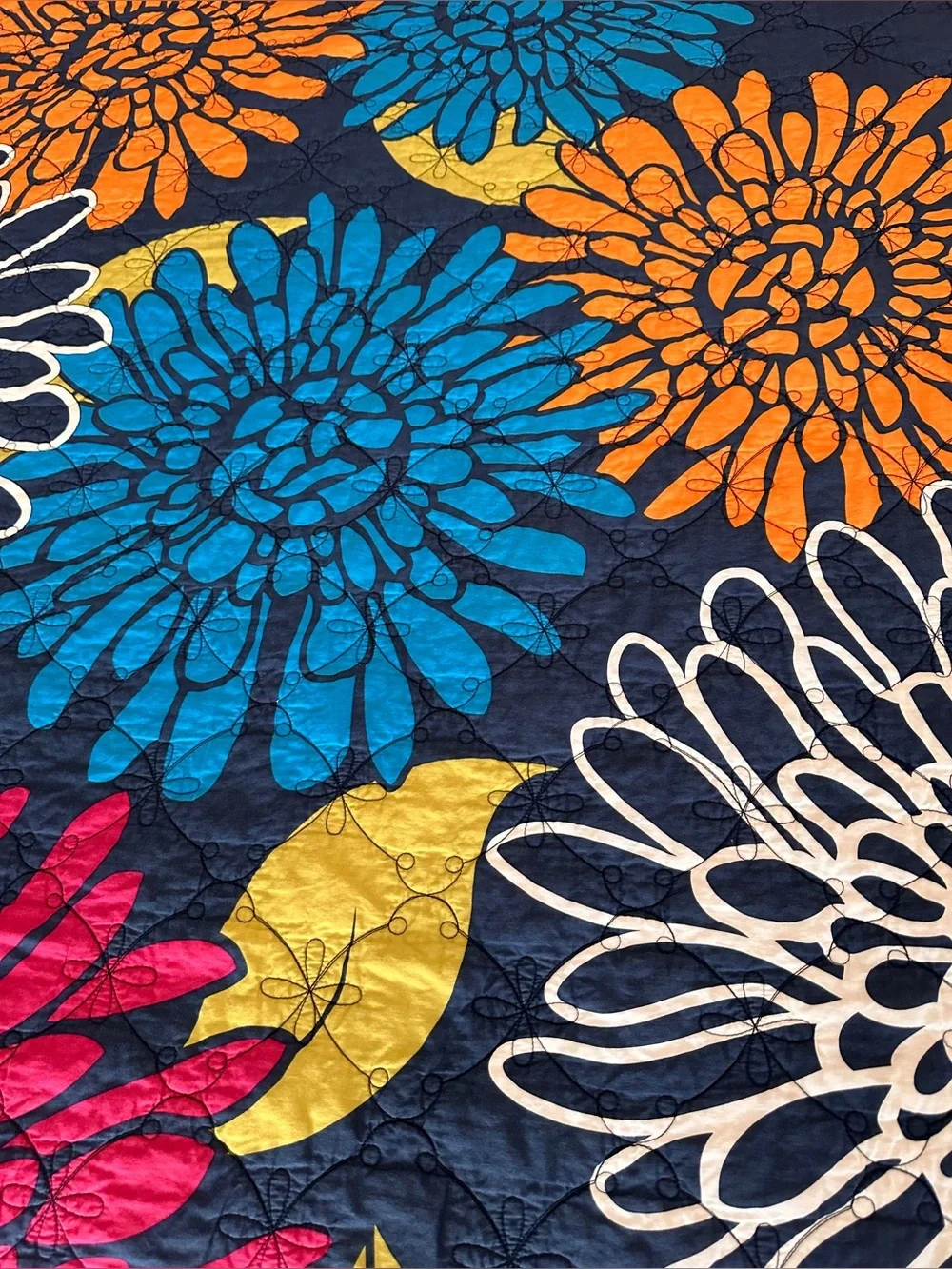 Full/Queen Floral Reversible Stripe Quilt Vibrant Bright Boho 100% Cotton
